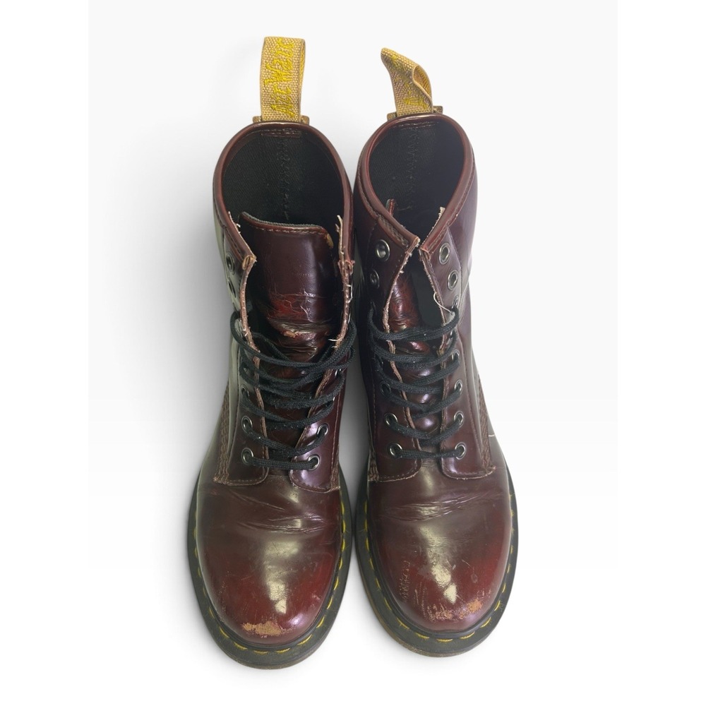 Dr. Martens 1460 Vegan Boots Women 7 Cherry Red Oxford Rub Off Combat 8-Eye - Picture 4 of 8